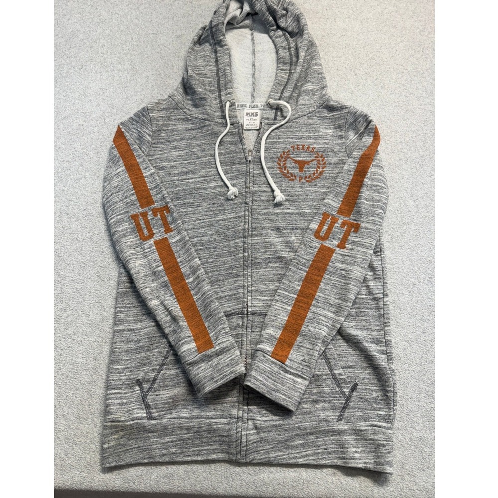 Victoria's Secret PINK Texas Longhorns Hoodie Womens XS Gray Full Zip UT Sporty